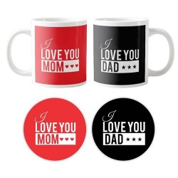 I Love You Mom Dad Couple Mugs with Coaster Set of 4